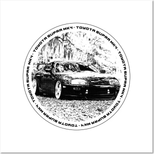 TOYOTA SUPRA MK4 Black 'N White 4 Posters and Art